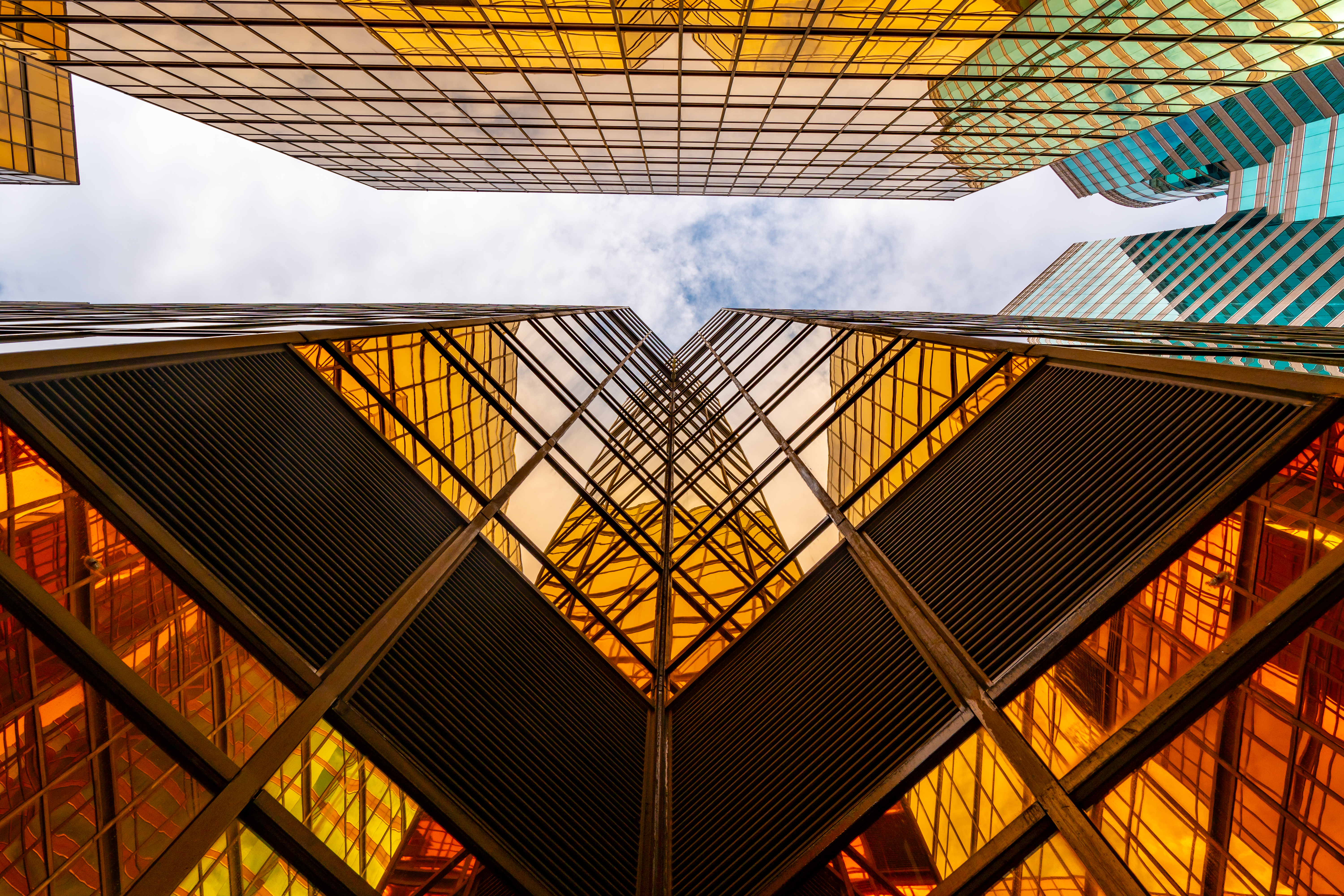 Financial district towers with reflective facade